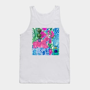 Zebra and chinoiserie jars marker and watercolor Tank Top